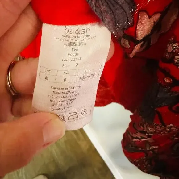 ba&sh Women's Red Floral Boho Babydoll Floral Print Smocked Mini Dress Size 2